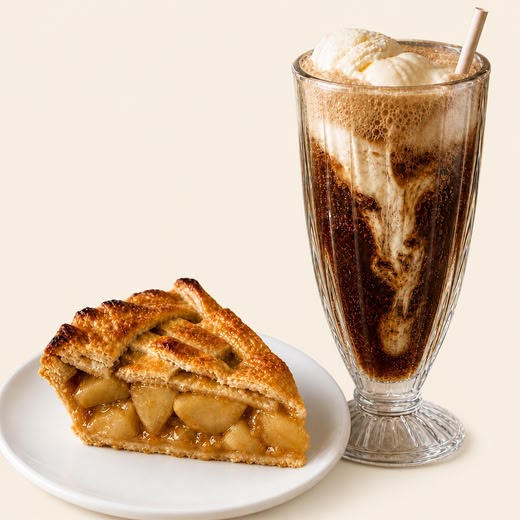 Slice of pie with a root beer float
